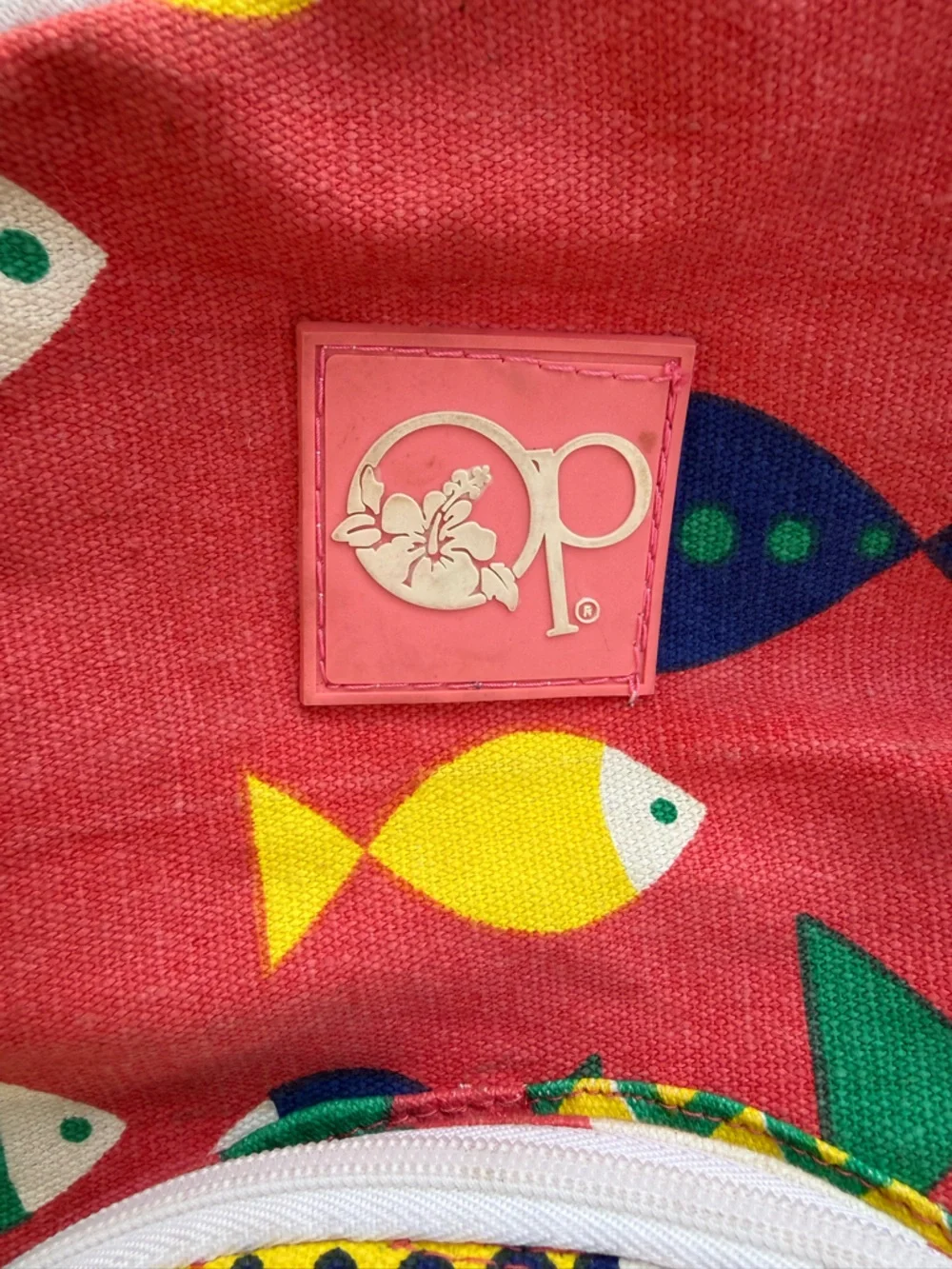 Vintage OP Ocean Pacific Kids Backpack Pink Fish Print Canvas School Bag
